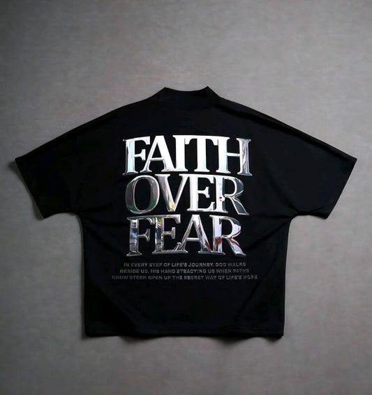 Black Tee With 'Faith Over Fear' Print