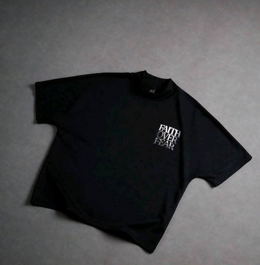 Black Tee With 'Faith Over Fear' Print