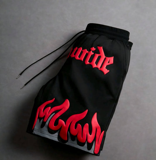 Black and Red Flame Men's Shorts