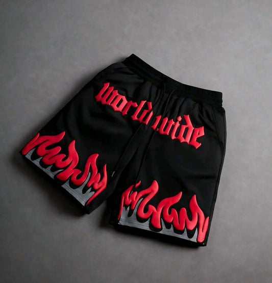 Black and Red Flame Men's Shorts