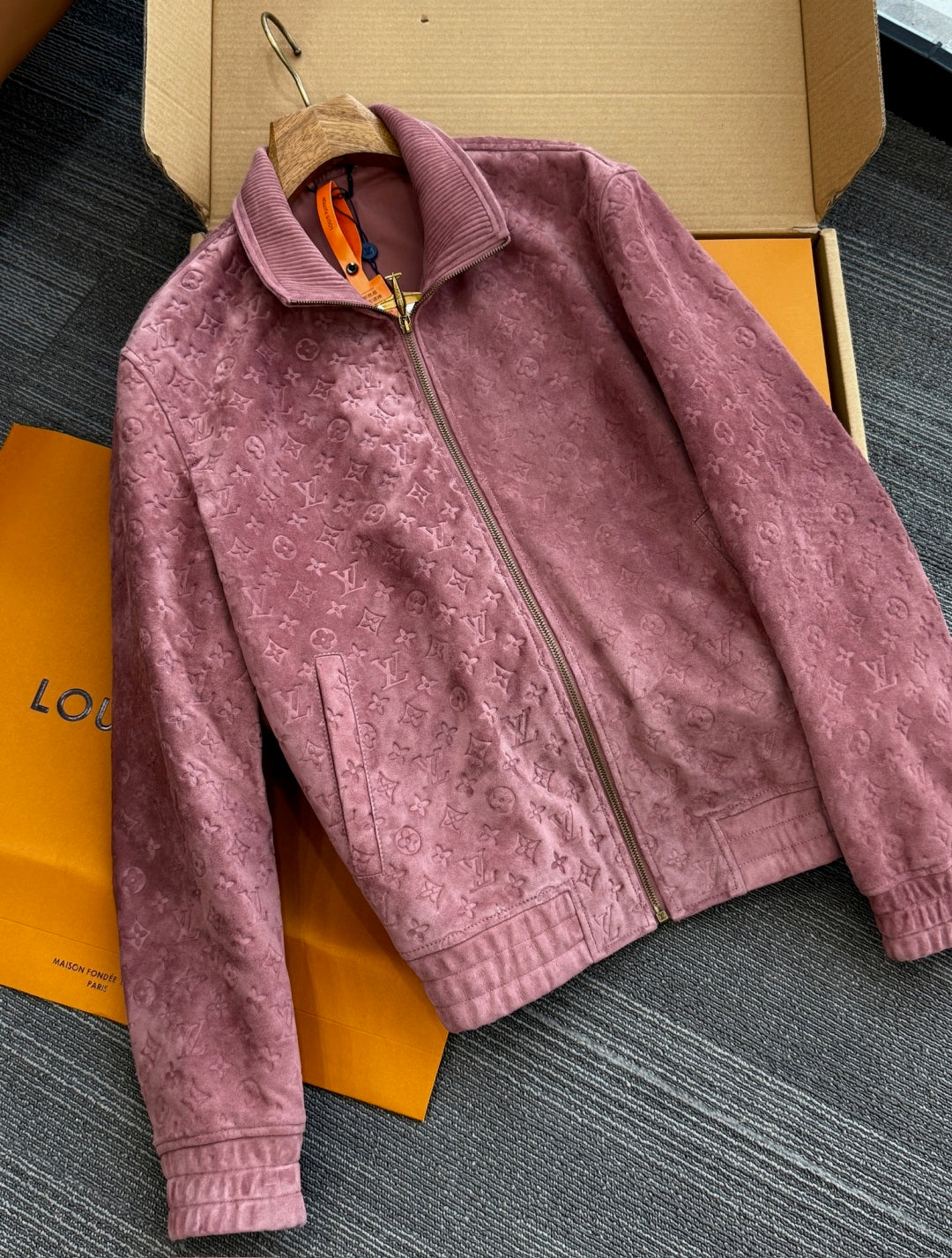 Men LV Monogram embossed leather sports jackets