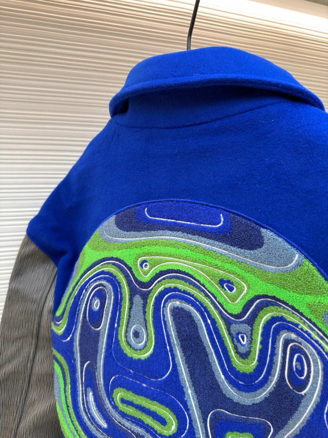 LV Royal Blue Embroidered Leather Sleeve Jacket