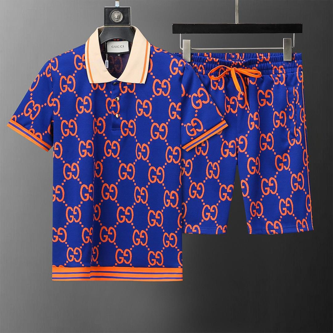 Blue and Orange Gucci Polo Shirt & Pants set