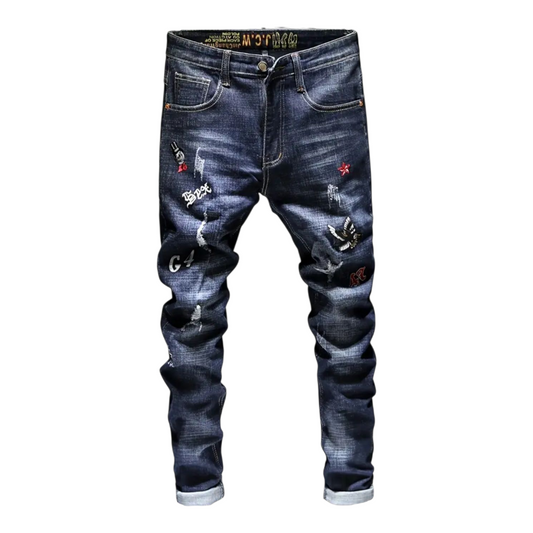 Designer embroidered stretch jeans