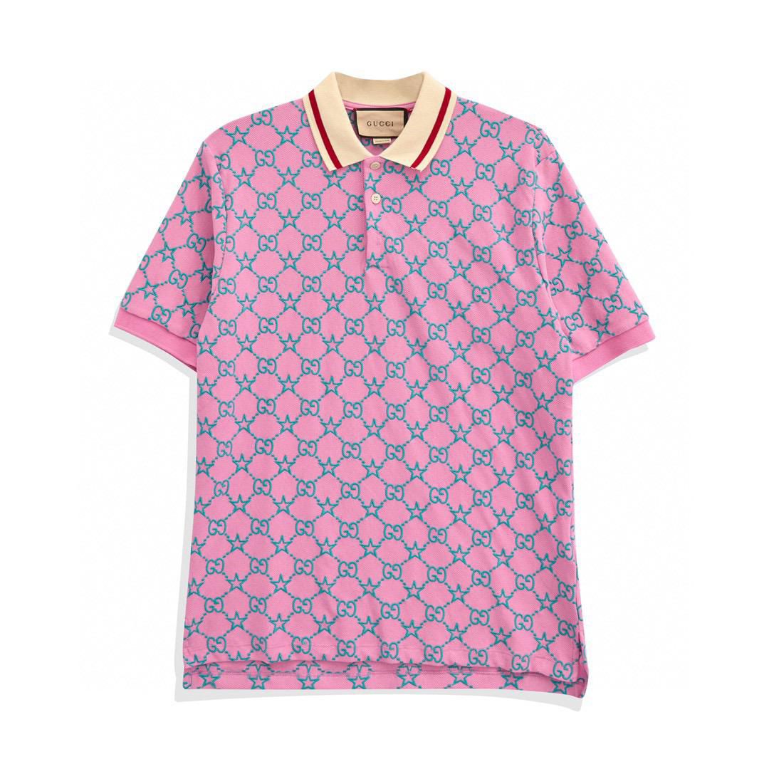 Pink Gucci Embroidered Polo Shirt