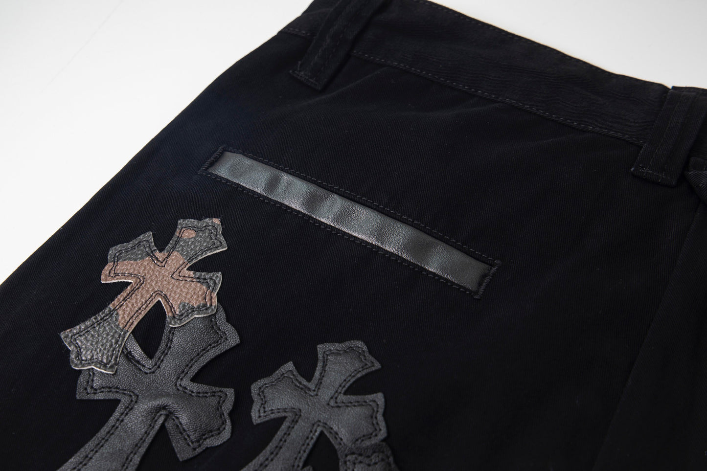 Chrome Heart Cross Pattern Leather Jeans