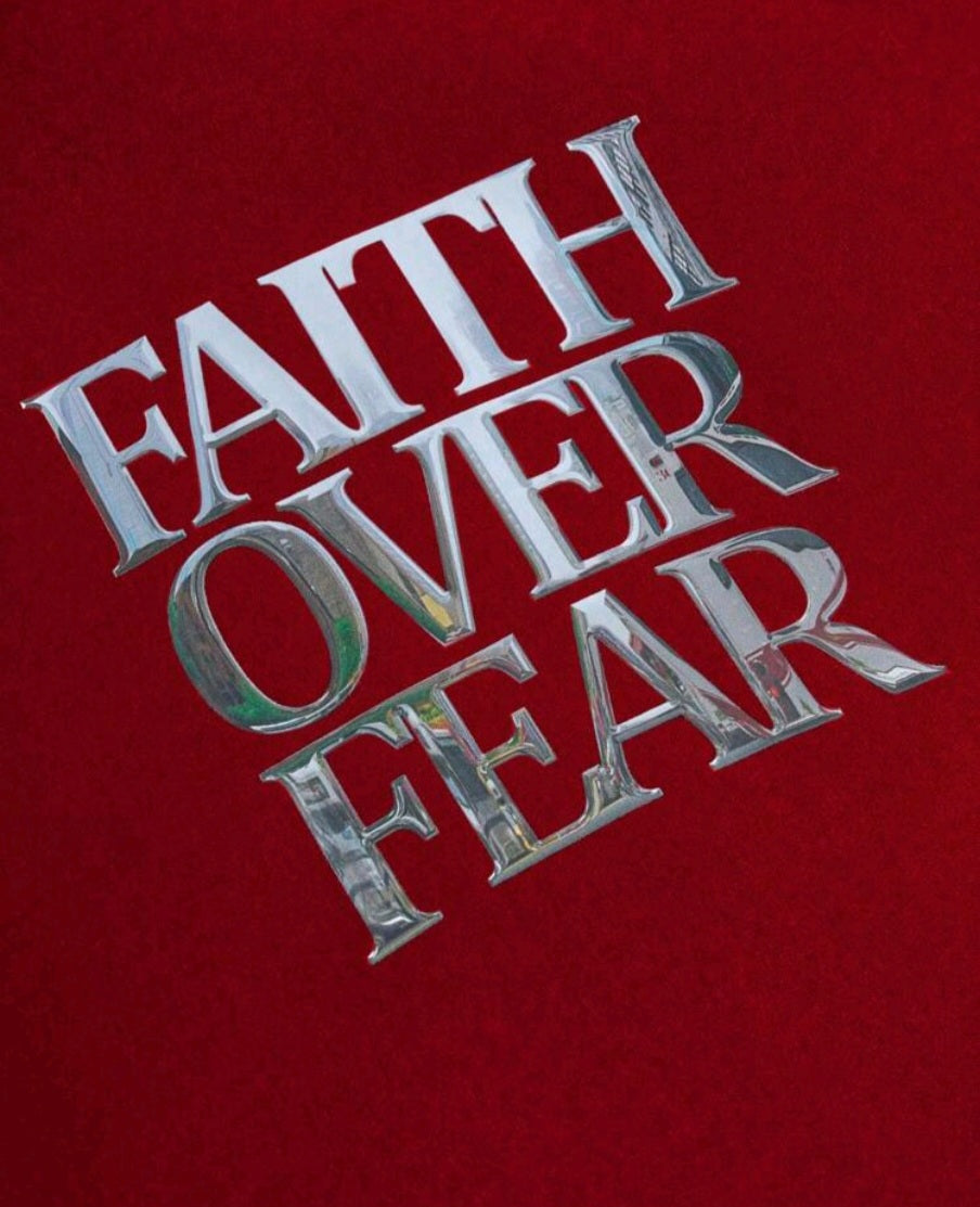 Red Zip-Up Shirt with 'Faith Over Fear' Graphic