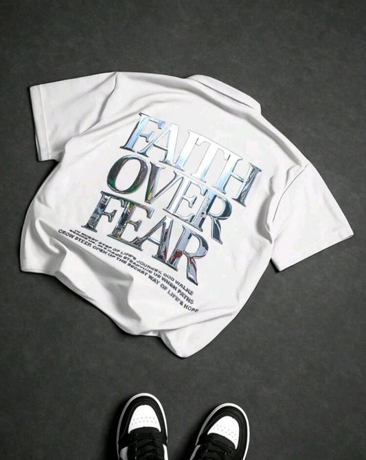White Short Sleeve Men's Zip Up Faith Over Fear shirt Medium / Pants ( Optional)