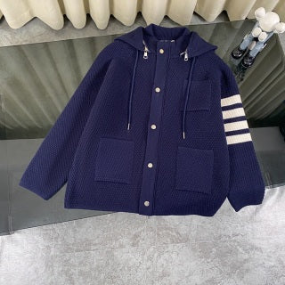 Thom Browne Chunky Knit Cashmere Detachable Zipper Hooded Jacket
