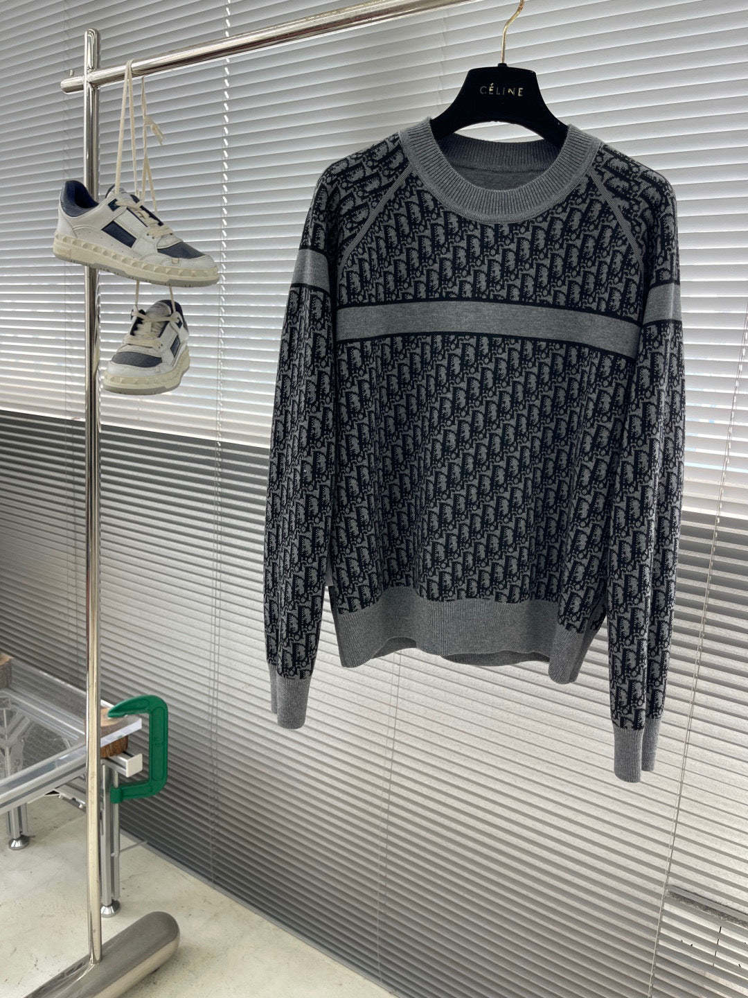 Dior Oblique Monogram Knit Cashmere Reversible Crew Neck Sweater