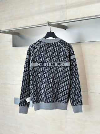 Dior Oblique Monogram Knit Cashmere Reversible Crew Neck Sweater