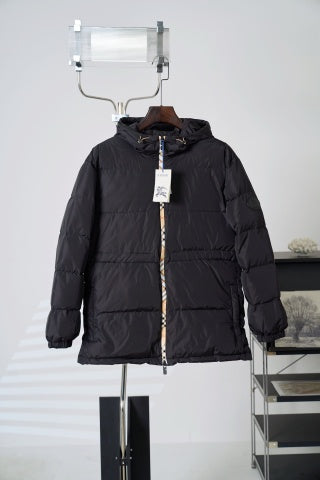 Burberry Plaid Med Length Hooded Down Jacket - Women's