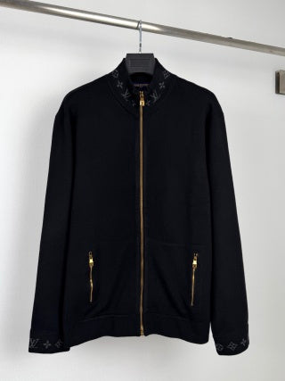 LV Jacquard Collar Zipper Cardigan Sweater