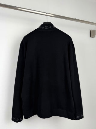 LV Jacquard Collar Zipper Cardigan Sweater