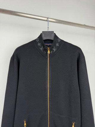 LV Jacquard Collar Zipper Cardigan Sweater