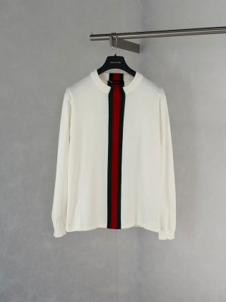 Gucci Vertical Striped Jaquard Knit Crew Neck Sweater
