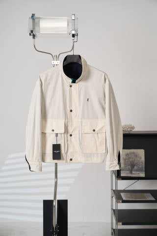 YSL Logo Embroidered Reversible Jacket Womens