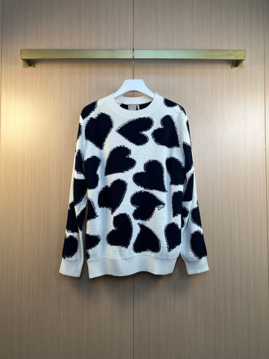 Dior Embroidery Color Block Intarsia Knit Sweater