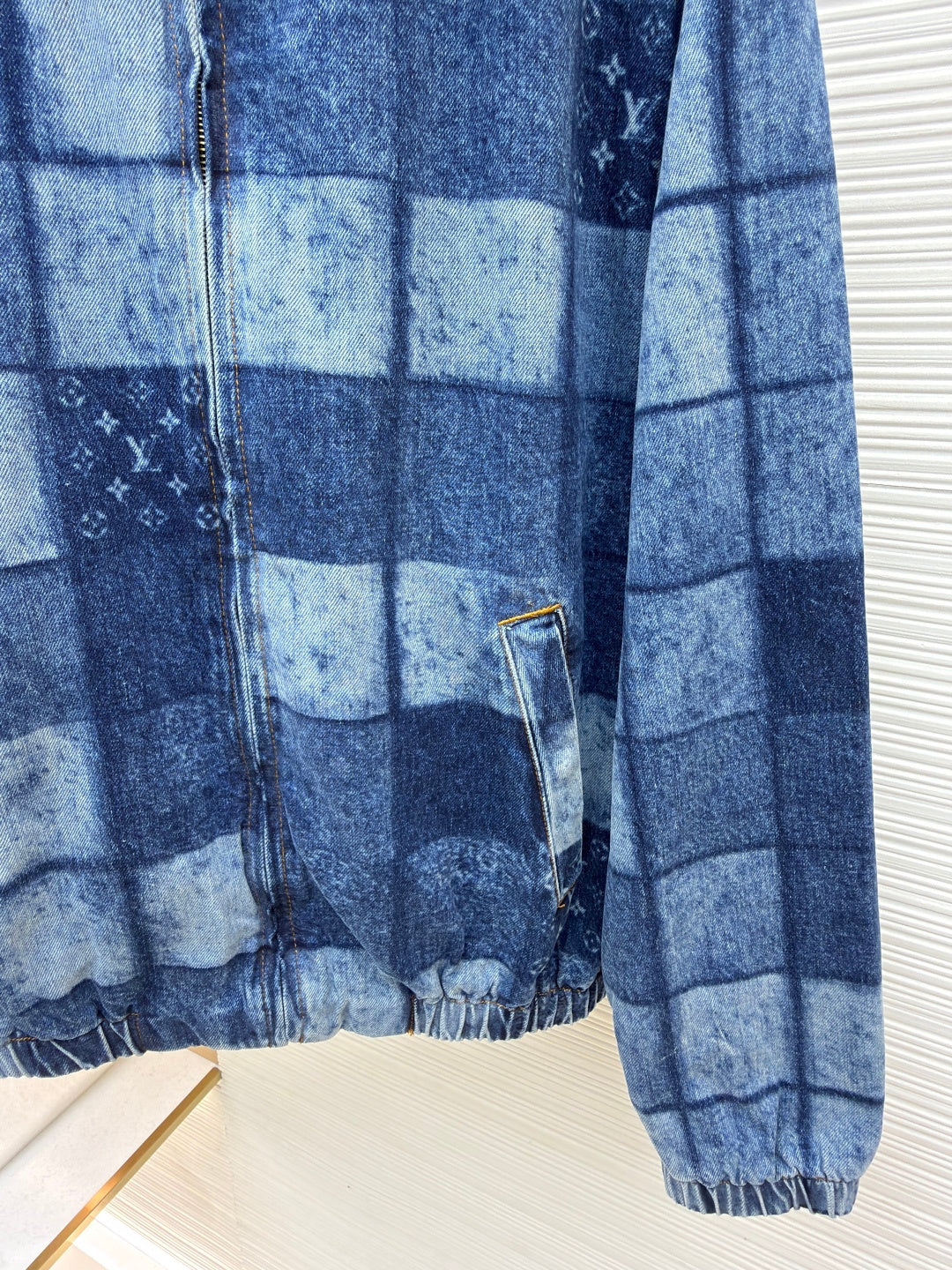 LV Monogram Checkered Belted Denim Jacket