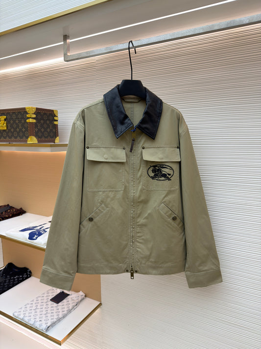 Burberry Leather Collar Cotton Work Jacket