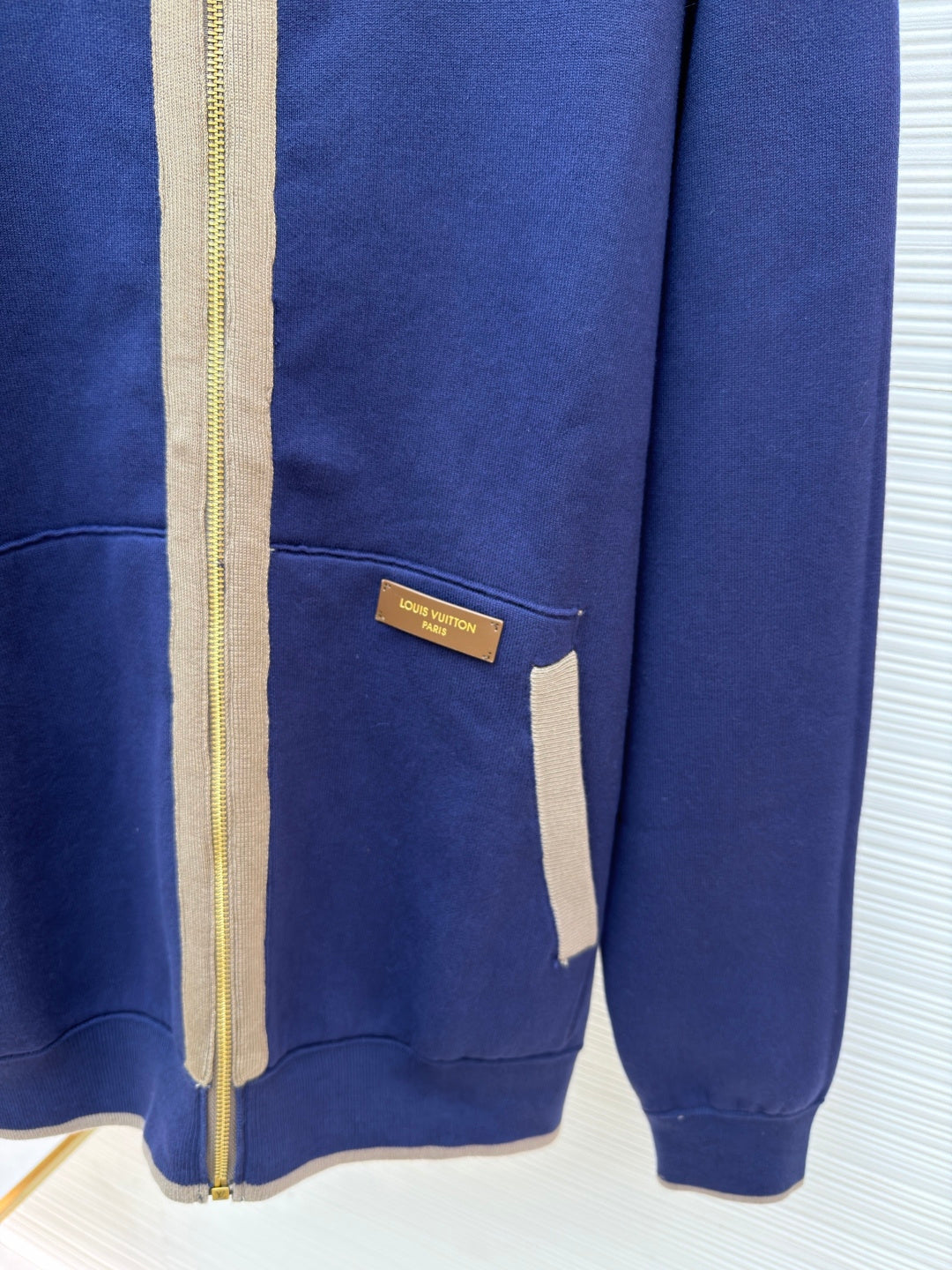 LV Letter Badge Color Block Knit Bomber Jacket