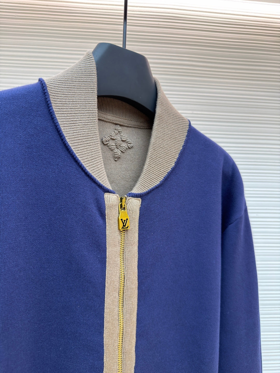 LV Letter Badge Color Block Knit Bomber Jacket