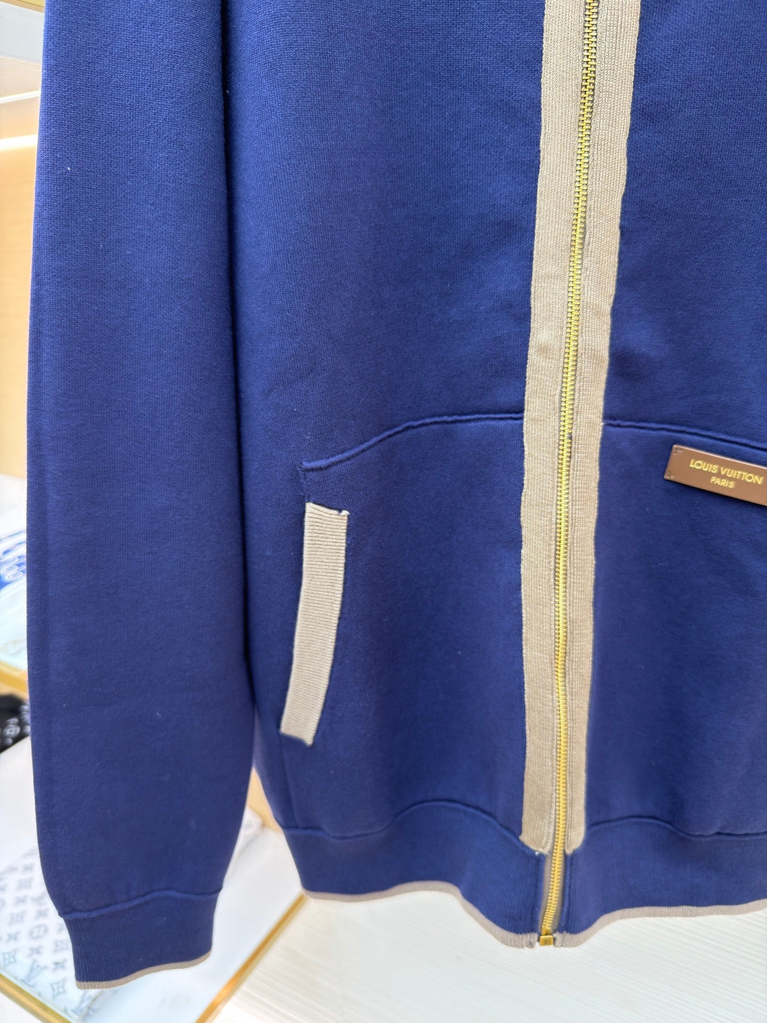 LV Letter Badge Color Block Knit Bomber Jacket