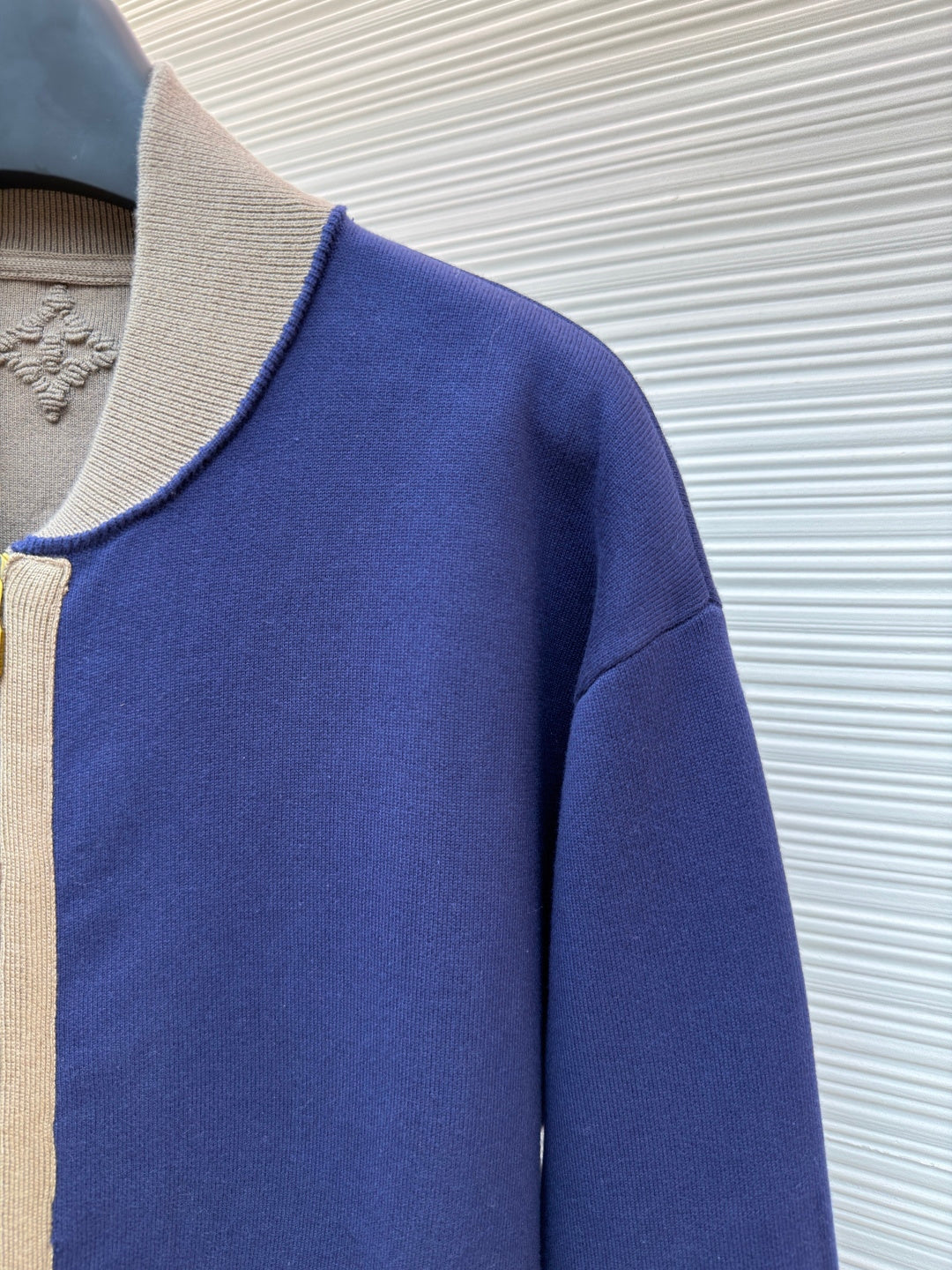 LV Letter Badge Color Block Knit Bomber Jacket