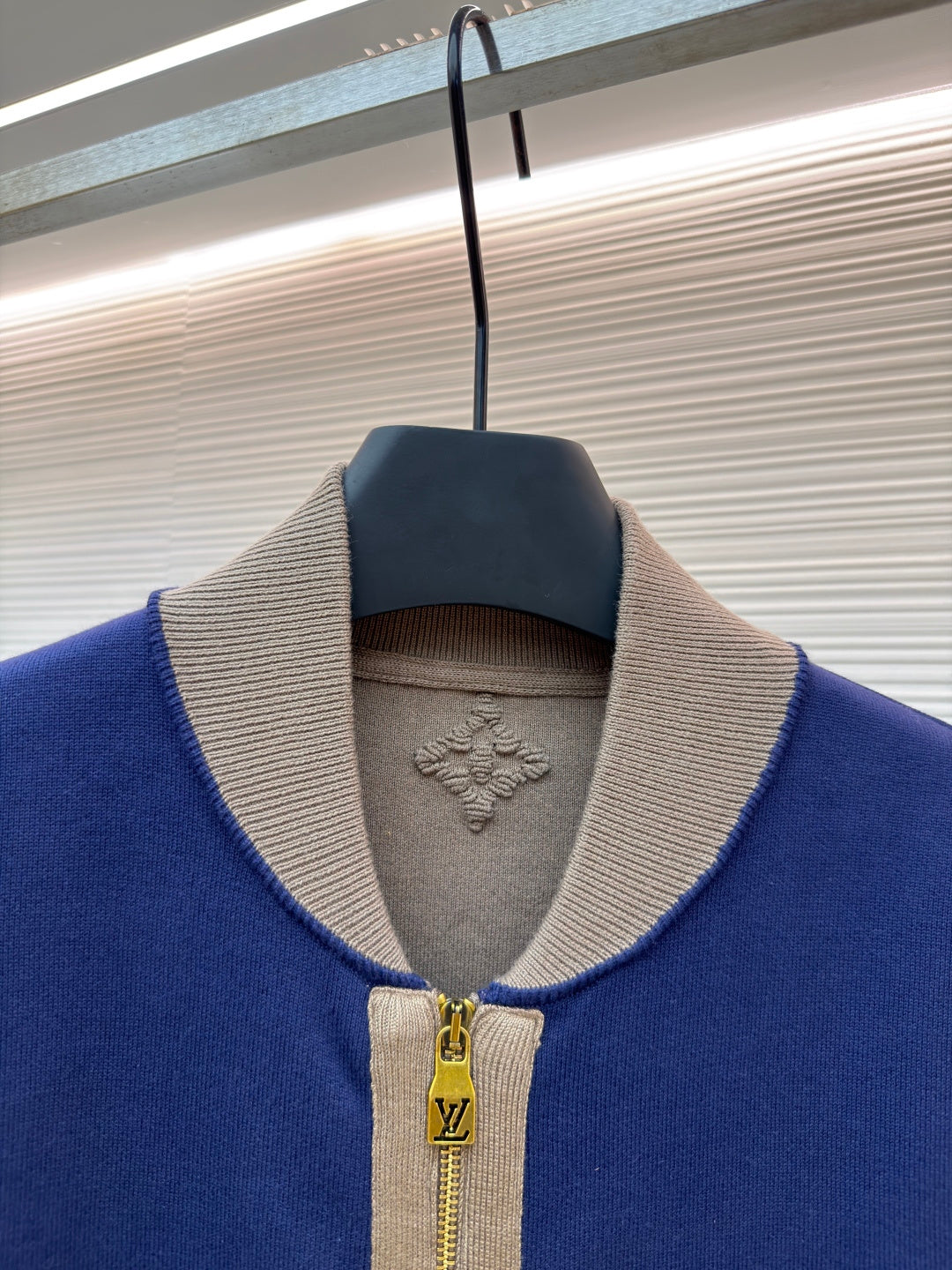 LV Letter Badge Color Block Knit Bomber Jacket