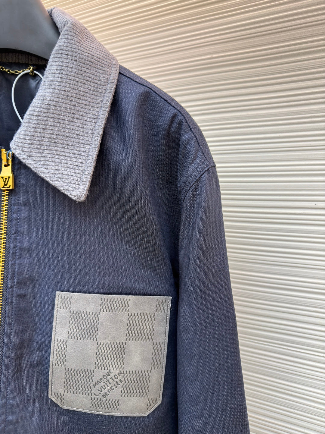 LV Leather Logo Blend Work Jacket