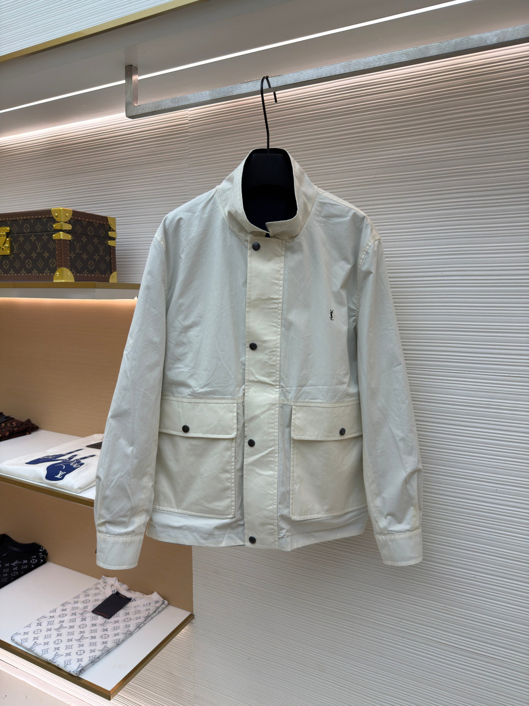 Saint Laurent Reversible Zipper Long-Sleeved Pocket Jacket