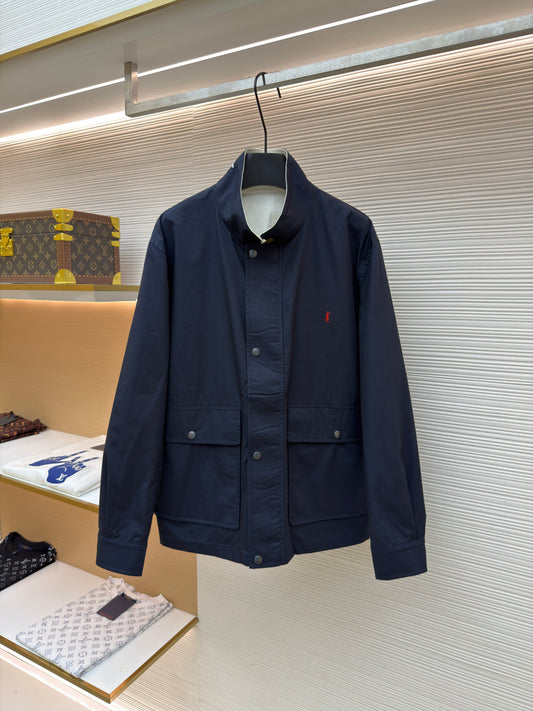 Saint Laurent Reversible Zipper Long-Sleeved Pocket Jacket