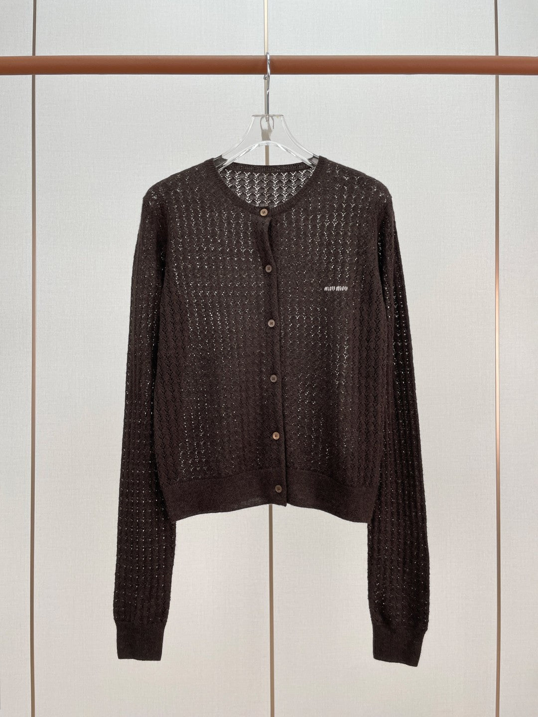 Miu Miu Letter Embroidery Hollow-Out Long Sleeve Knit Cardigan Women's