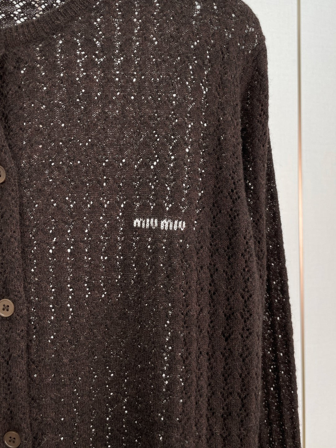 Miu Miu Letter Embroidery Hollow-Out Long Sleeve Knit Cardigan Women's