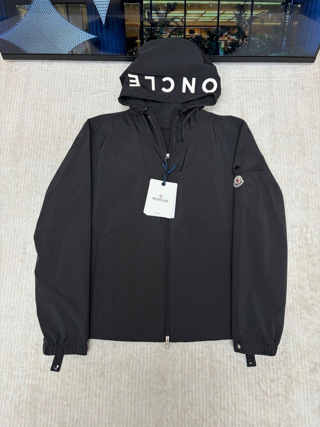 Moncler Hooded Letter Print Lightweight Jacket