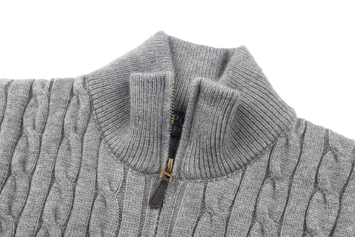 Ralph Lauren Embroidery Chunky Cable Knit Half-Zip Sweater