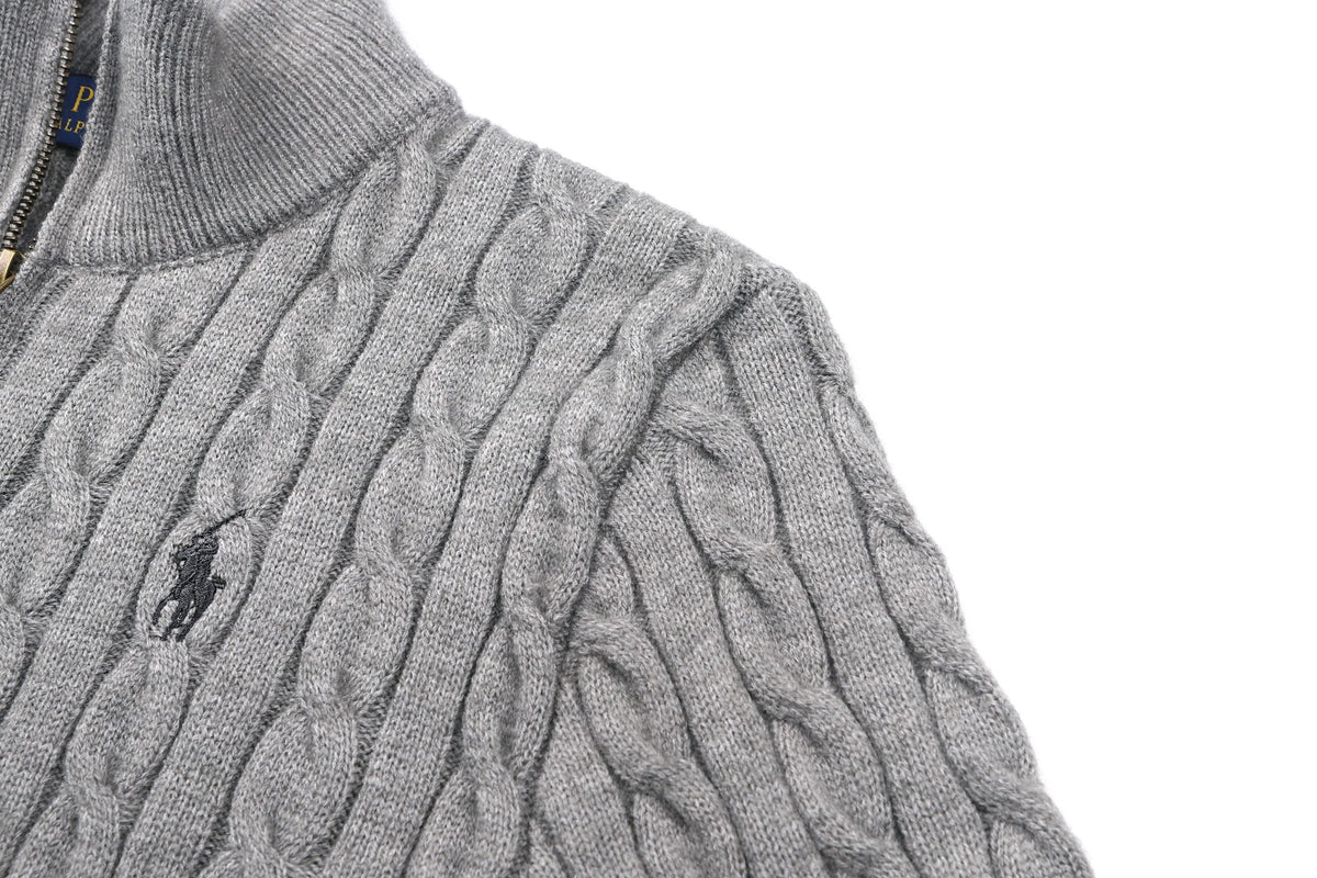 Ralph Lauren Embroidery Chunky Cable Knit Half-Zip Sweater