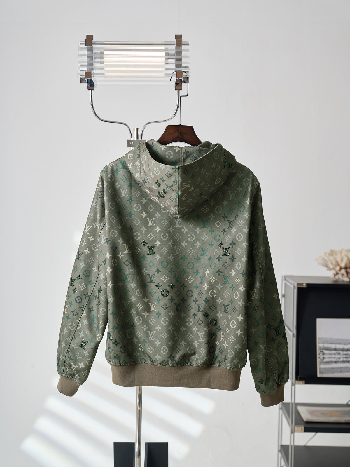 LV Monogram All-Over Camo Beaded Hooded Jacket