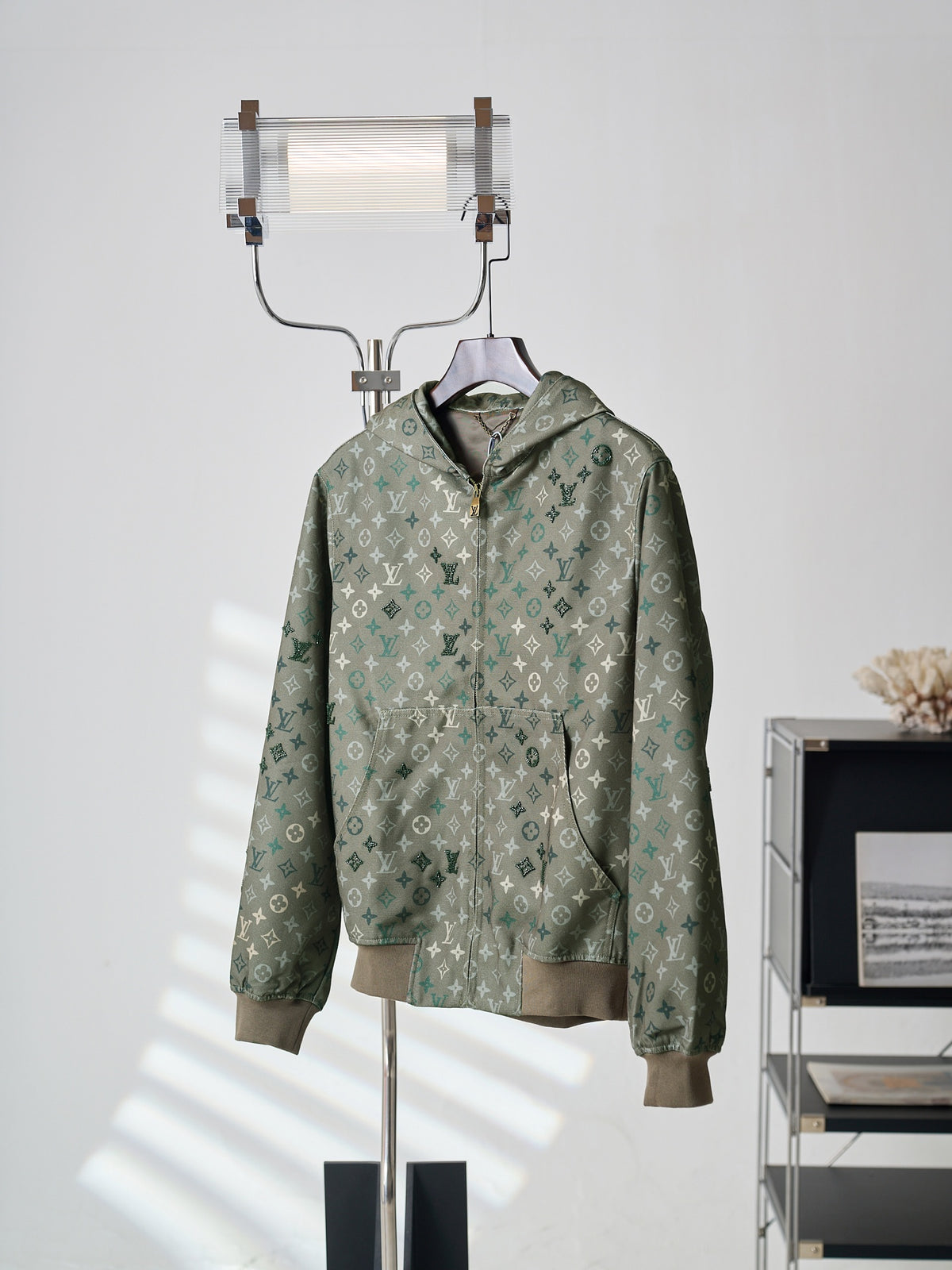 LV Monogram All-Over Camo Beaded Hooded Jacket