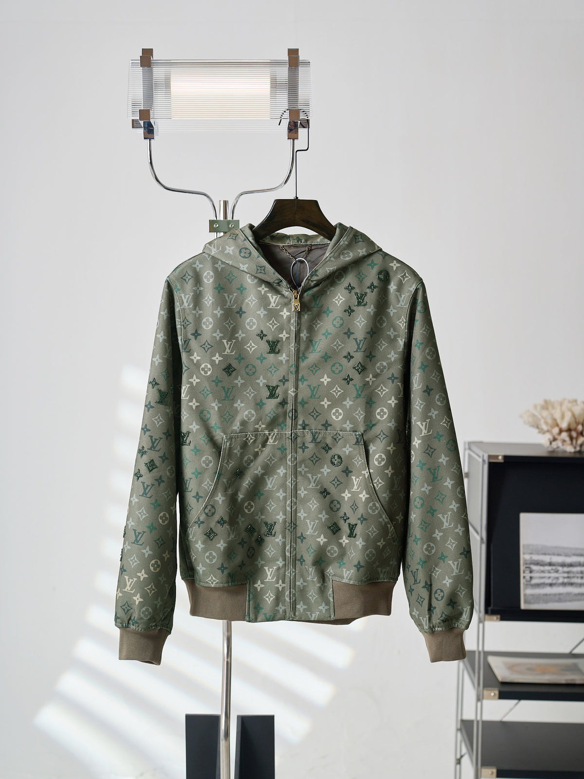LV Monogram All-Over Camo Beaded Hooded Jacket