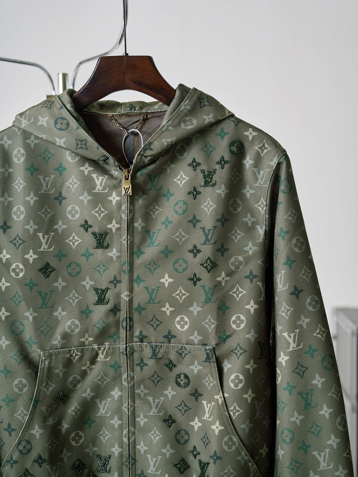LV Monogram All-Over Camo Beaded Hooded Jacket
