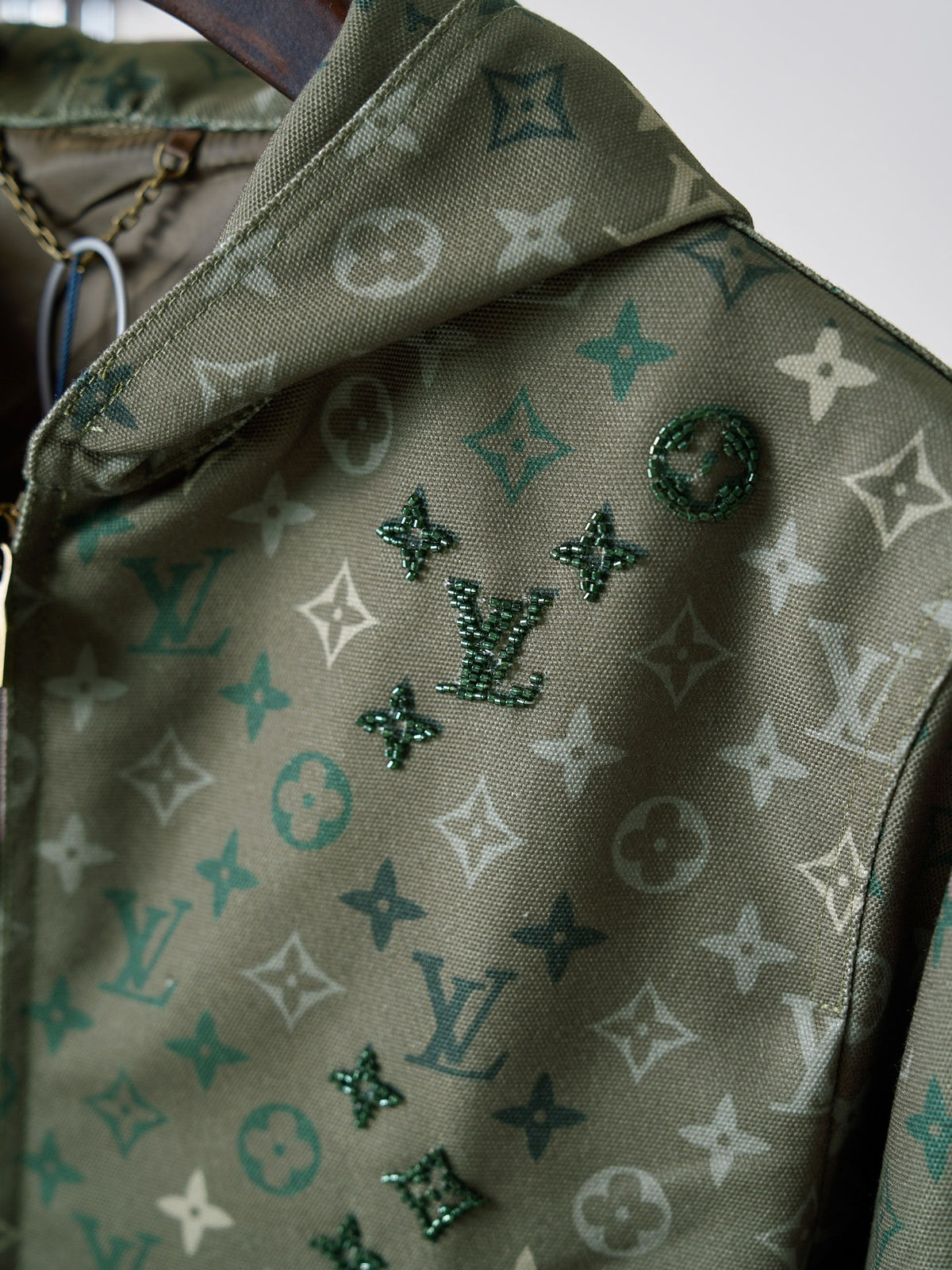 LV Monogram All-Over Camo Beaded Hooded Jacket