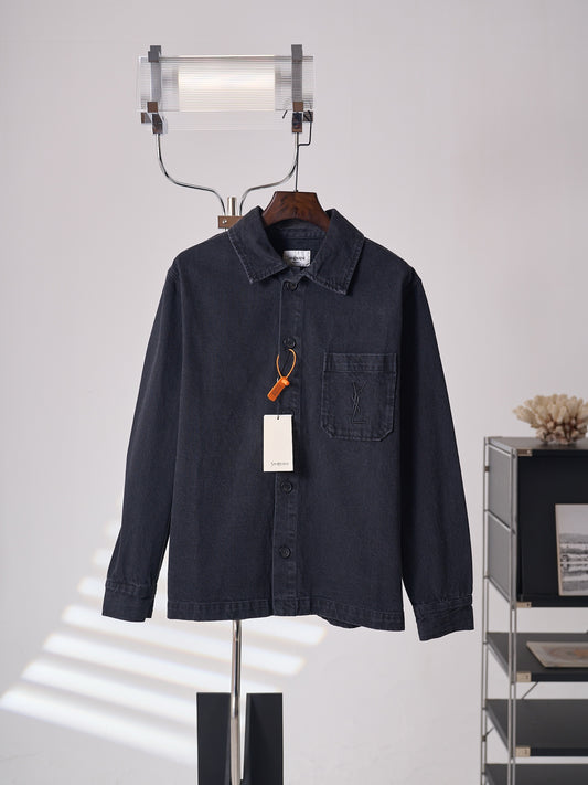 YSL Logo Embroidered Denim Jacket