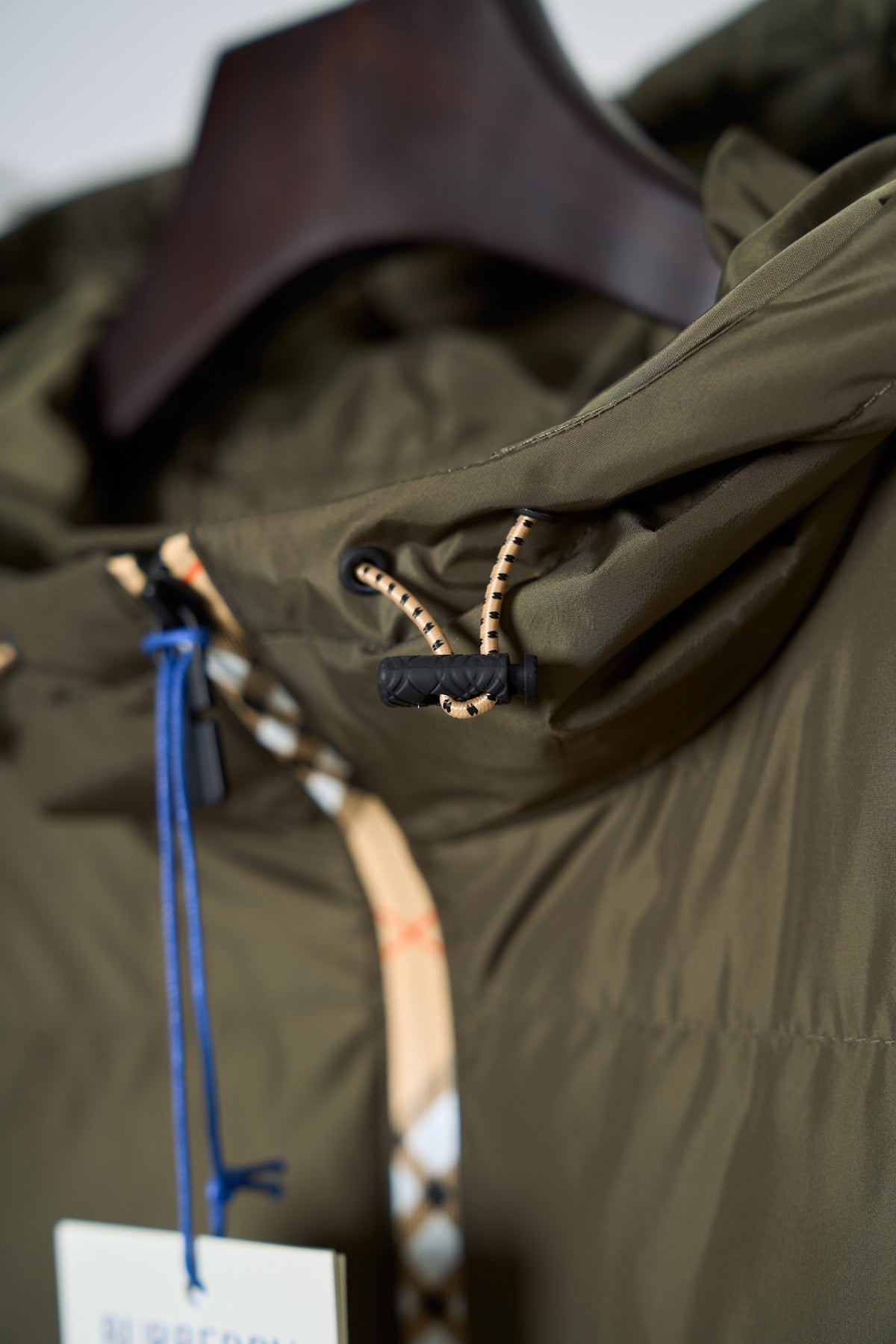 Burberry Plaid Med Length Hooded Down Jacket - Women's