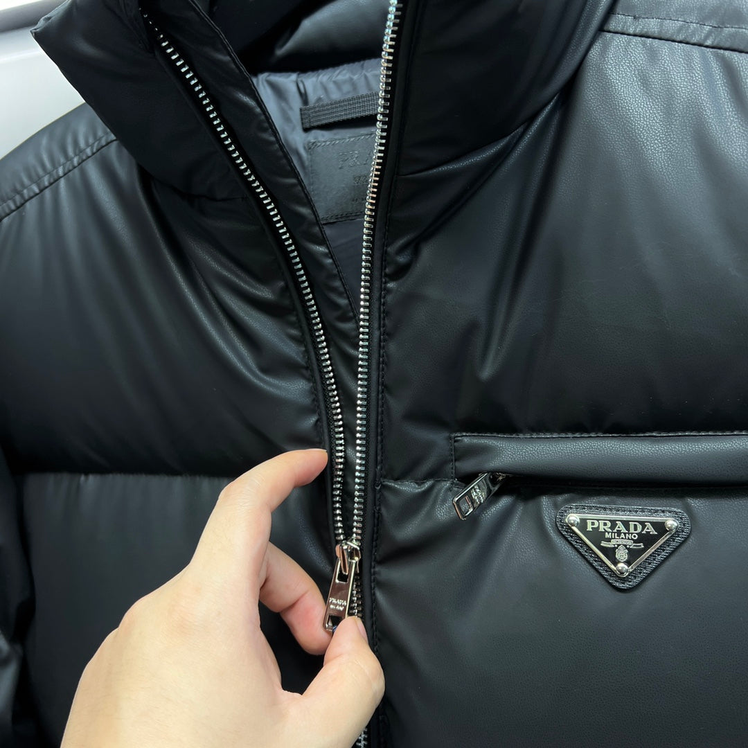 Prada Tech Leather Down Jacket
