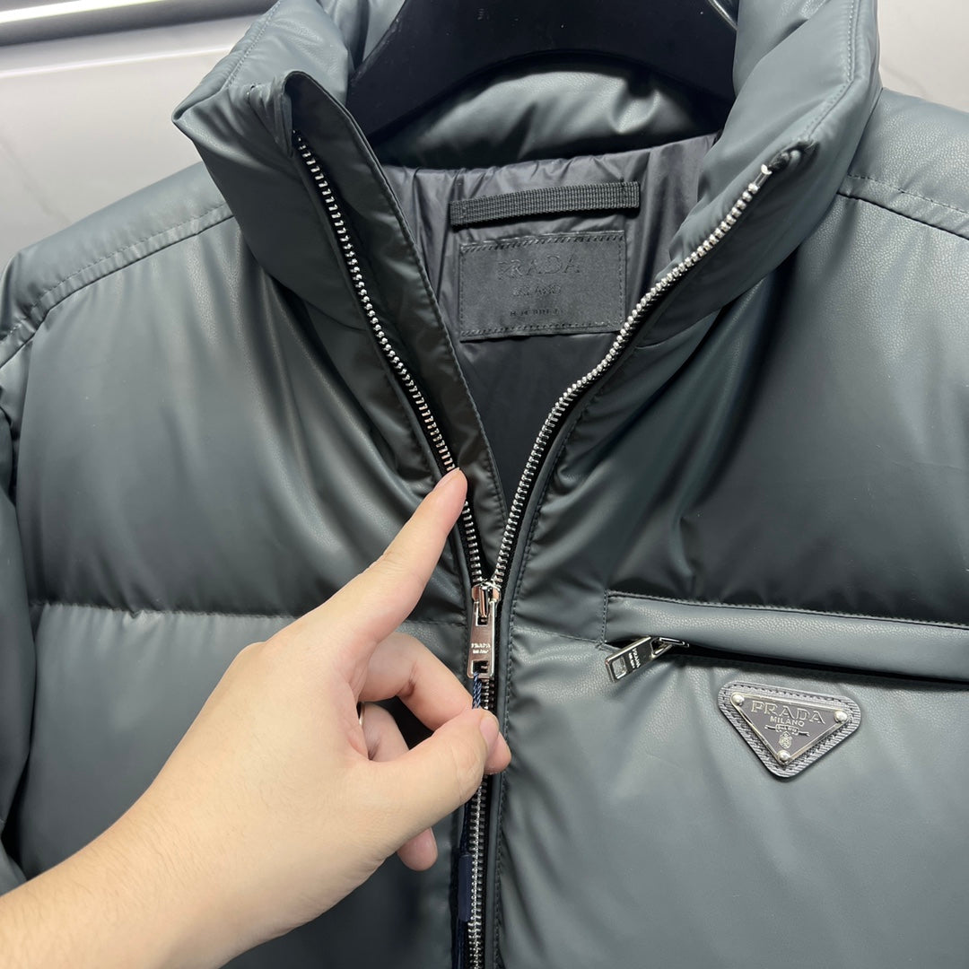 Prada Tech Leather Down Jacket