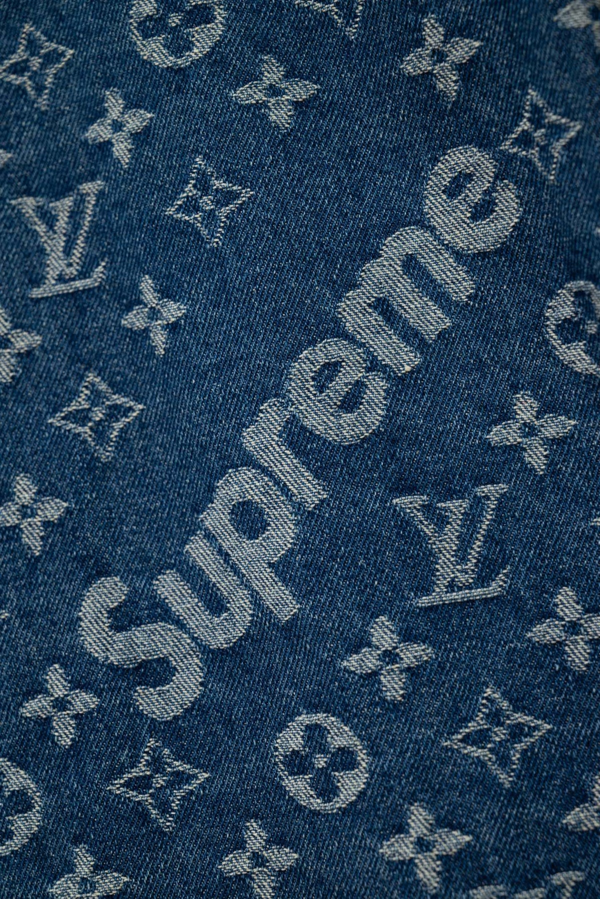 LV x Supreme Collab Short Sleeve Denim Baseball Shirt
