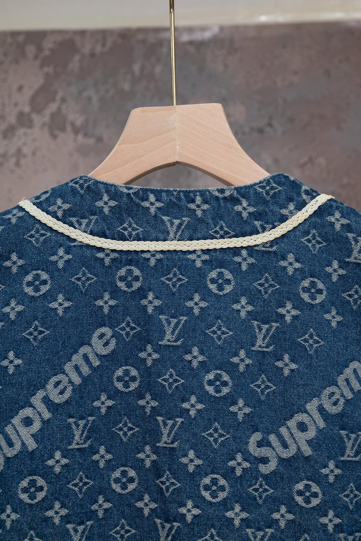 LV x Supreme Collab Short Sleeve Denim Baseball Shirt