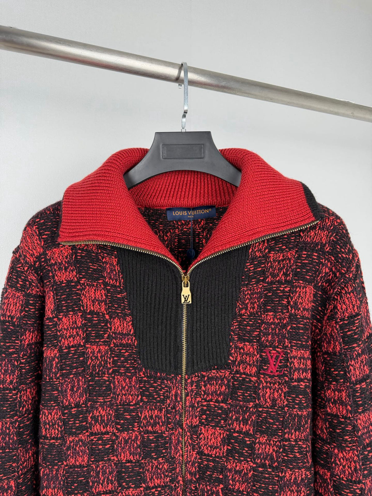 LV Damier Jacquard Cardigan with Collar