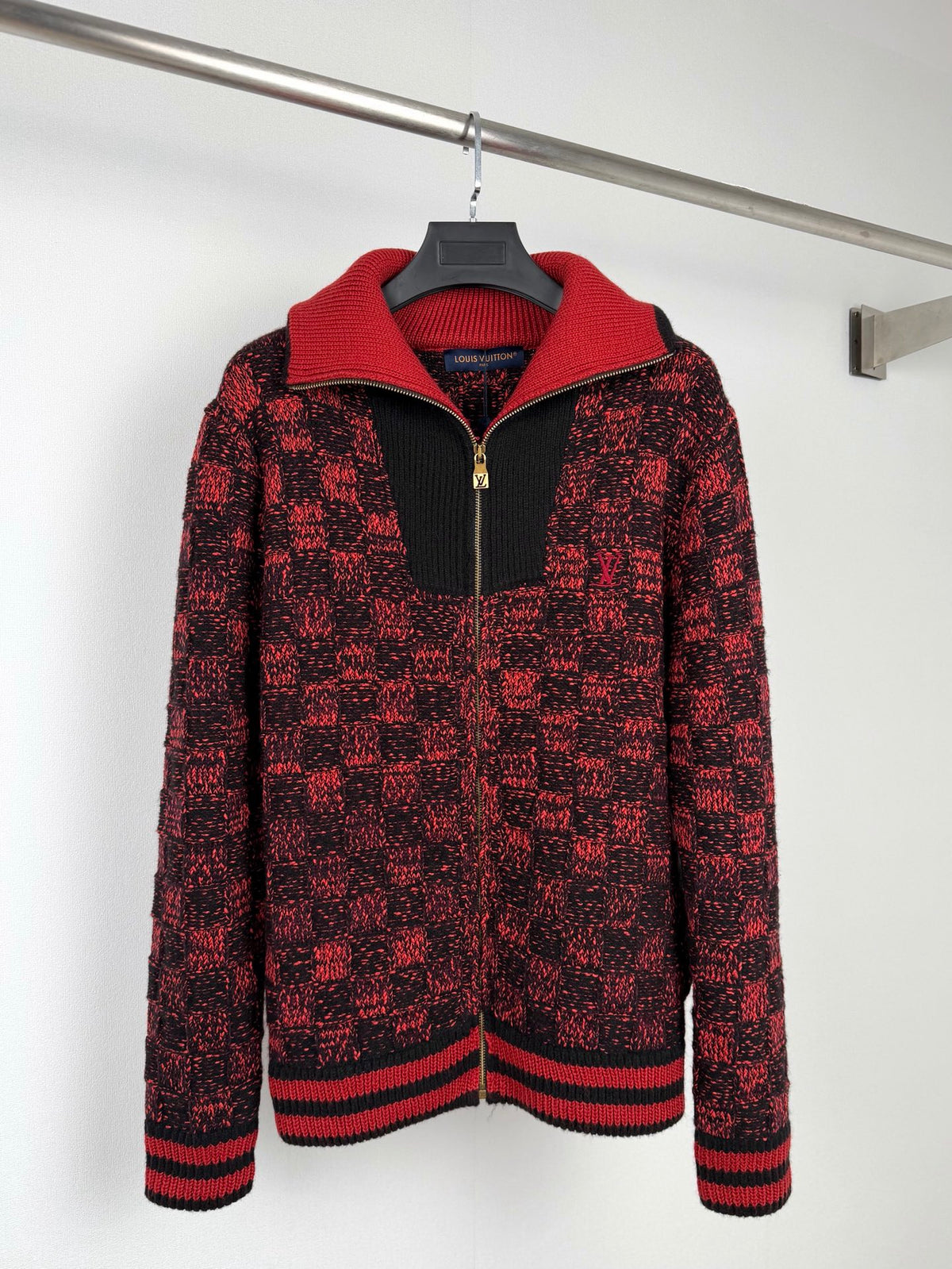 LV Damier Jacquard Cardigan with Collar